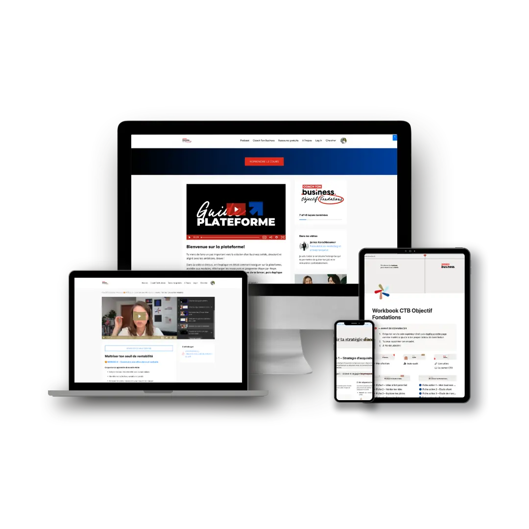 La plateforme Objectif Fondations et son workbook sur ordinateur, tablette et mobile