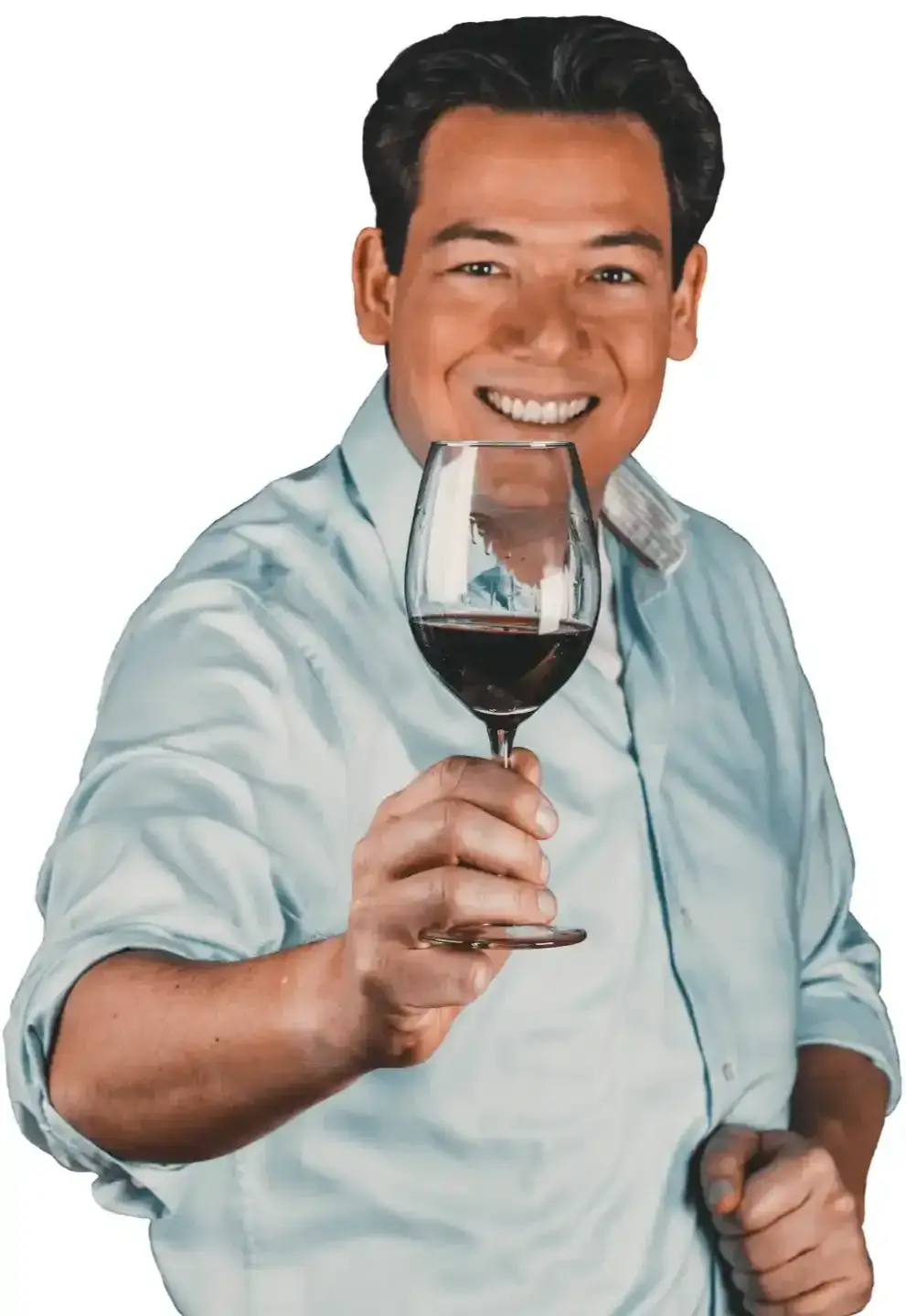 Jeroen van Mierlo proost met een glas rode wijn