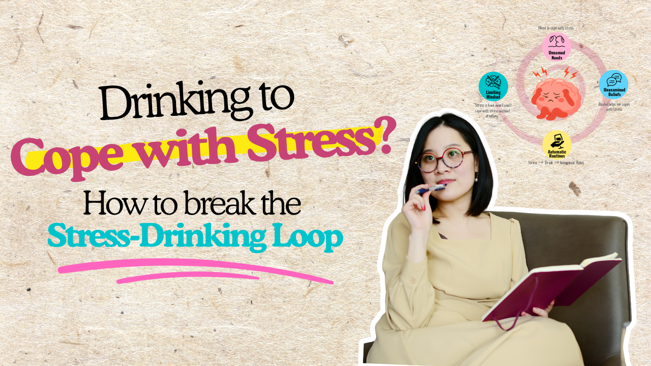 Blog cover about drinking to cope with stress and how to break the stress-drinking loop, featuring an illustration of the Invisible Drinking Loop.