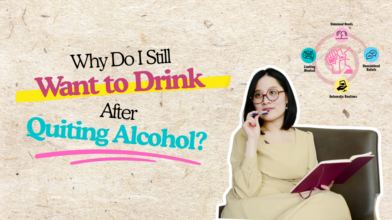 Blog cover asking “Why do I still want to drink after quitting alcohol?” with an Invisible Drinking Loop diagram showing factors behind the desire to drink.