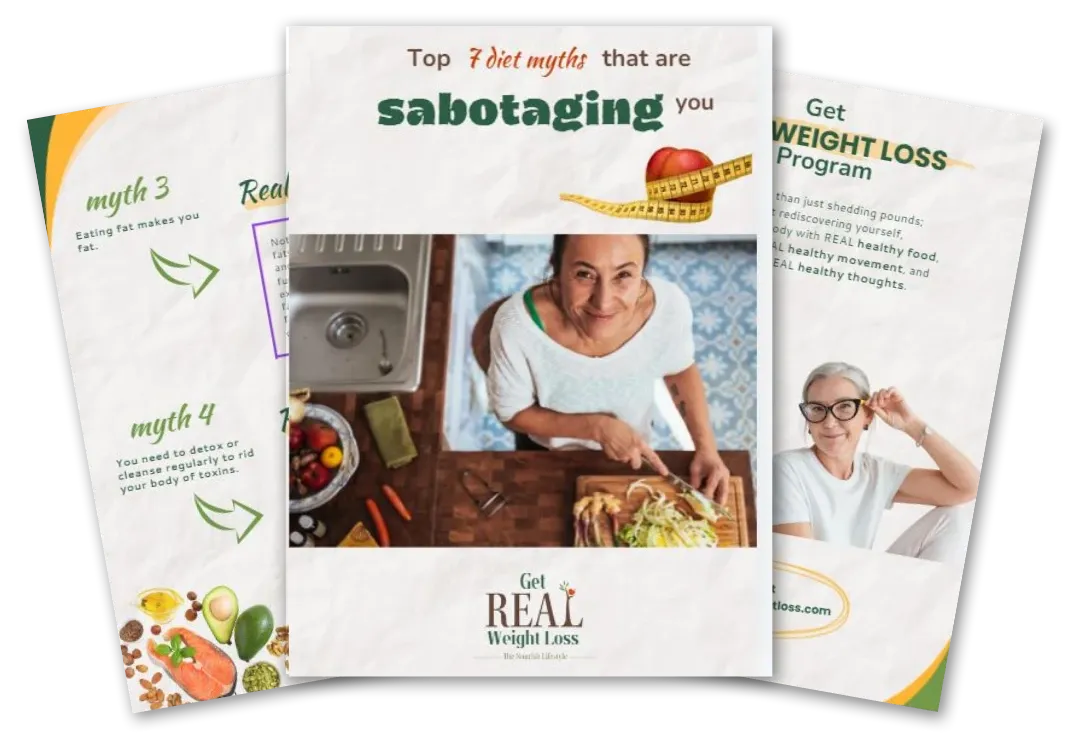 mock up of the free pdf about the 7 diet myths that are sabotaging you
