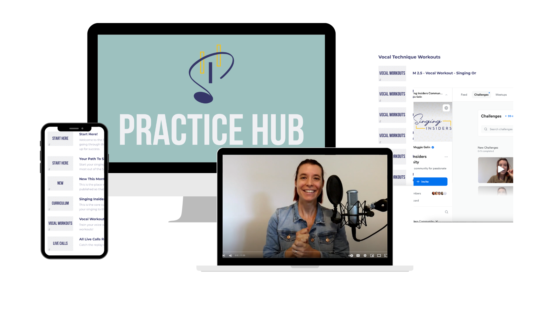 The Vocal Freedom Practice Hub on desktop, laptop and phone