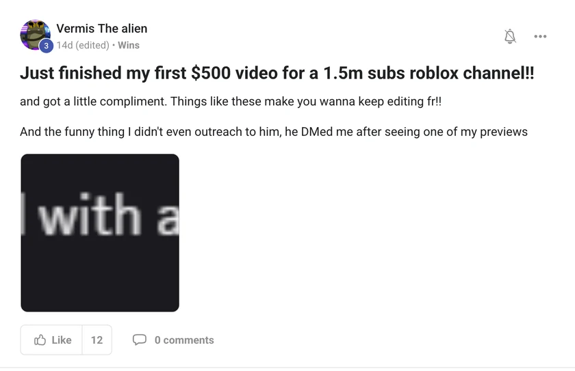 Vermis: first $500 video for a 1.5M subscriber Roblox channel
