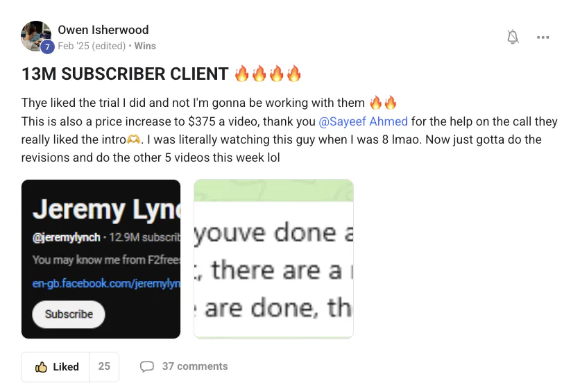 Owen Isherwood: 13M subscriber client