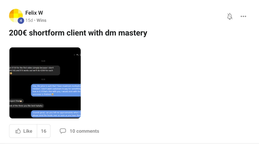 Felix W: 200 euro shortform client with DM Mastery