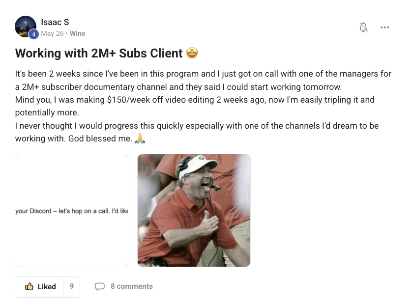 Isaac S: working with a 2M+ subscriber client