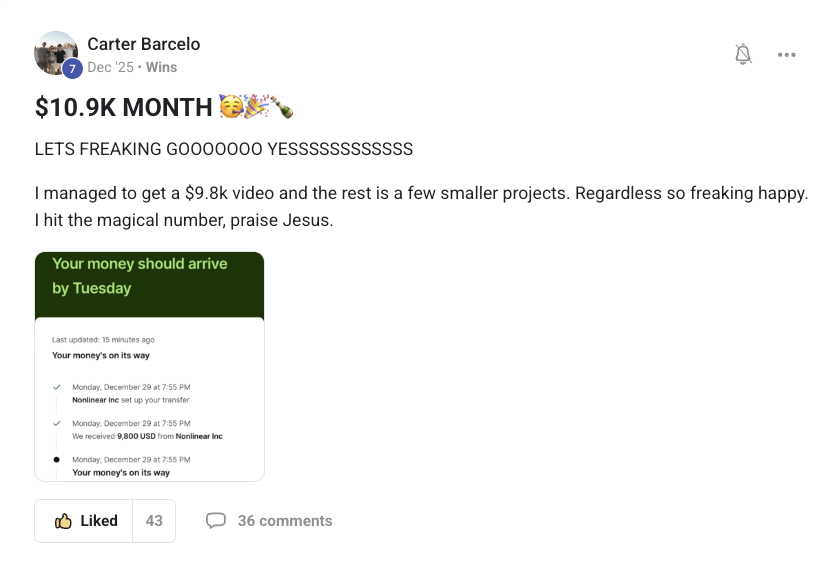 Carter Barcelo: $10.9K month