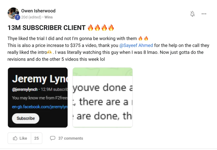 Owen Isherwood: 13M subscriber client