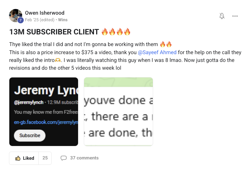 Owen Isherwood: 13M subscriber client