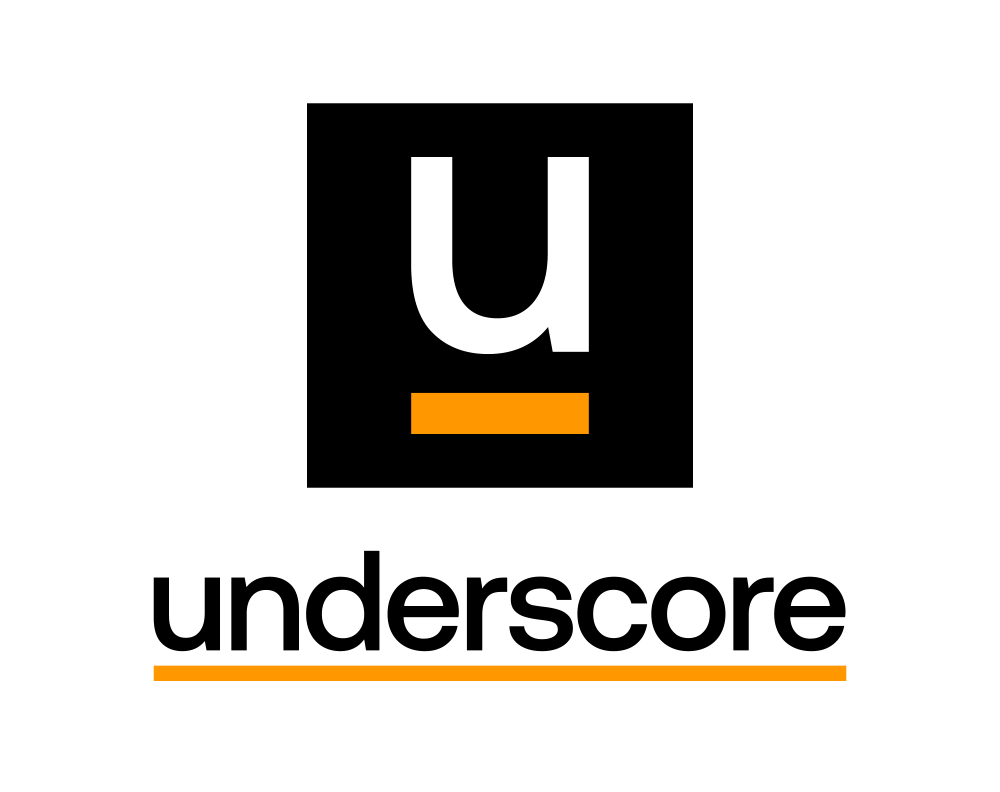 The Underscore logo — a white lowercase “u” above an orange underscore line, set within a black square, with the word “underscore” written below. It represents the company’s name origin: to underscore means to emphasise or highlight what matters — reflecting Underscore’s purpose of supporting people, learning, and capability.