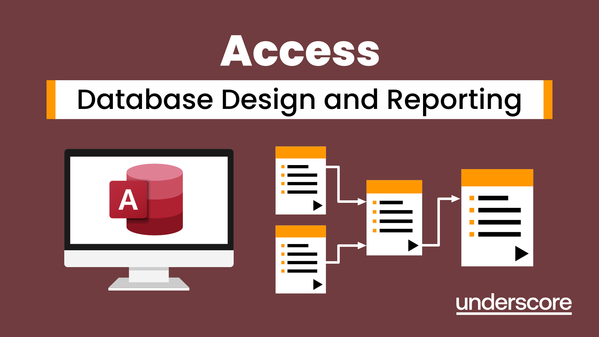 Microsoft Access training course hero image – Design databases and create professional reports.