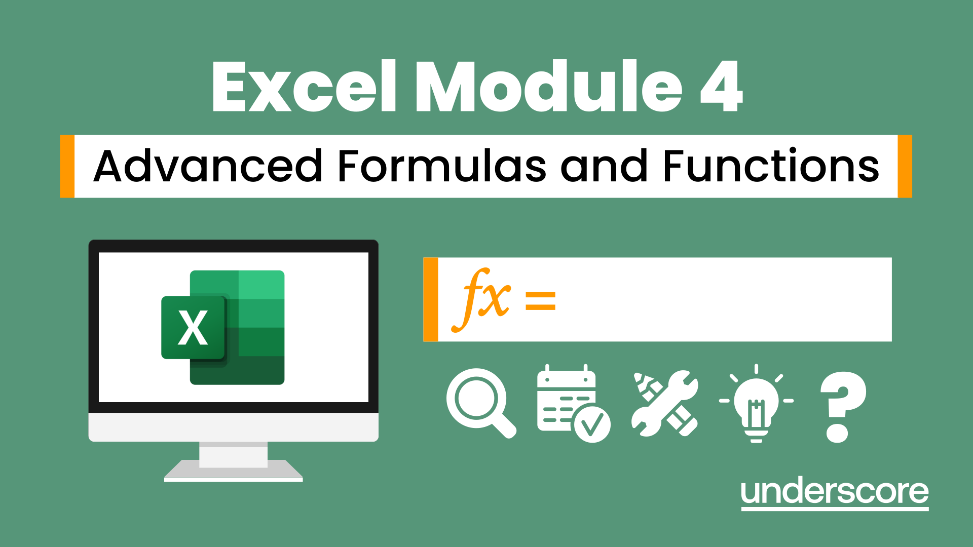 Excel Module 4 training course hero image – Advanced Excel formulas and complex functions for analysis.