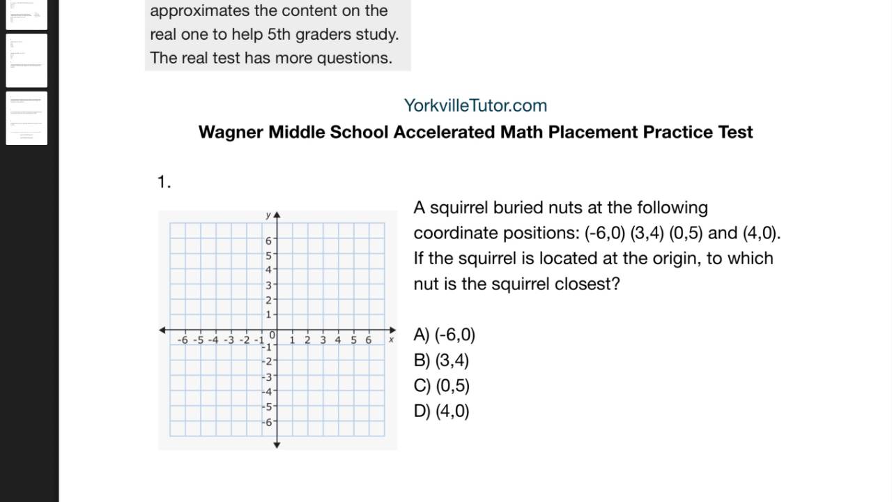 Wagner Middle School Accelerated Math Placement Practice Test