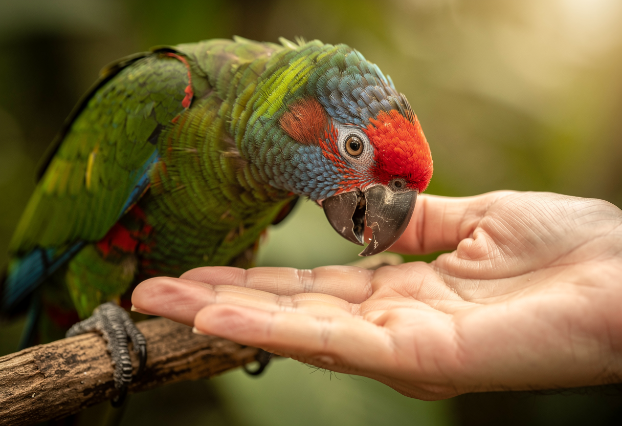 Close-up of parrot with healthy feathers, showing why understanding parrot plucking feathers is important for bird welfare
