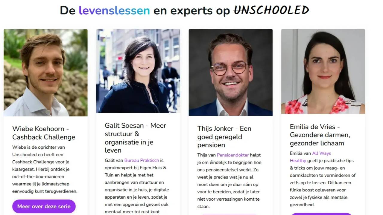 Unscooled Alle online cursussen en experts op Unschooled