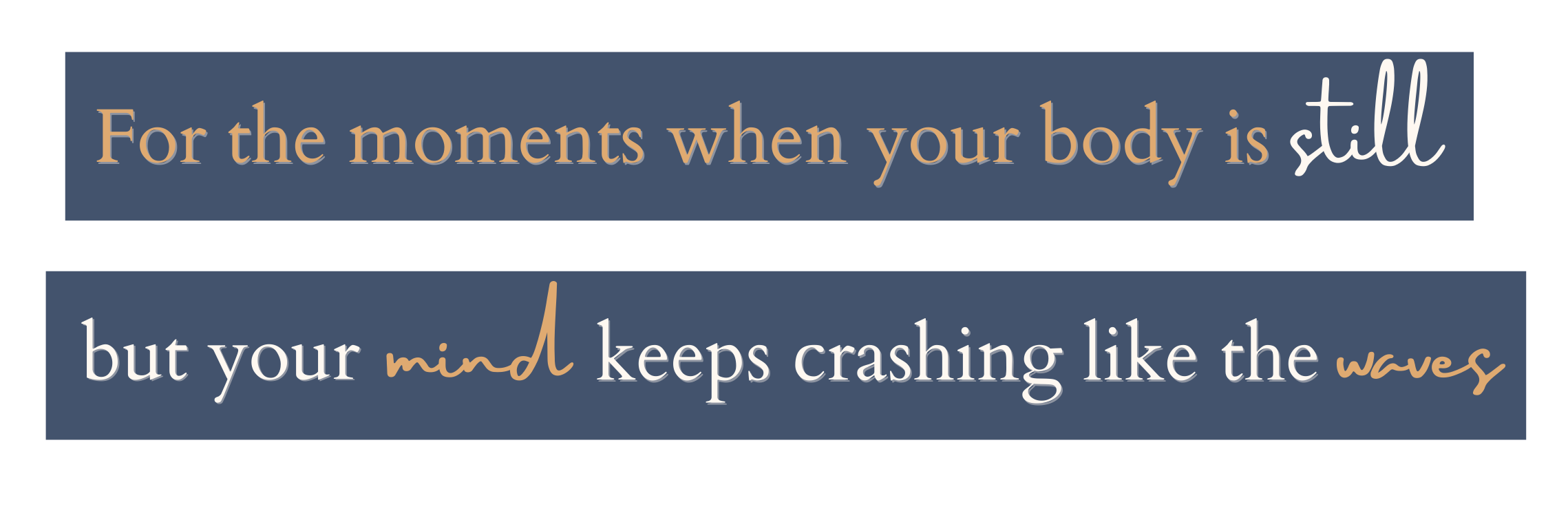 Woman standing at the ocean at sunset with text describing the experience of a busy mind that won't switch off even when the body is still