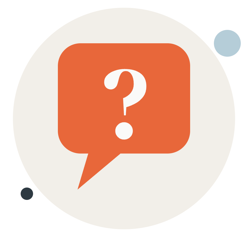 A question mark in a speech bubble