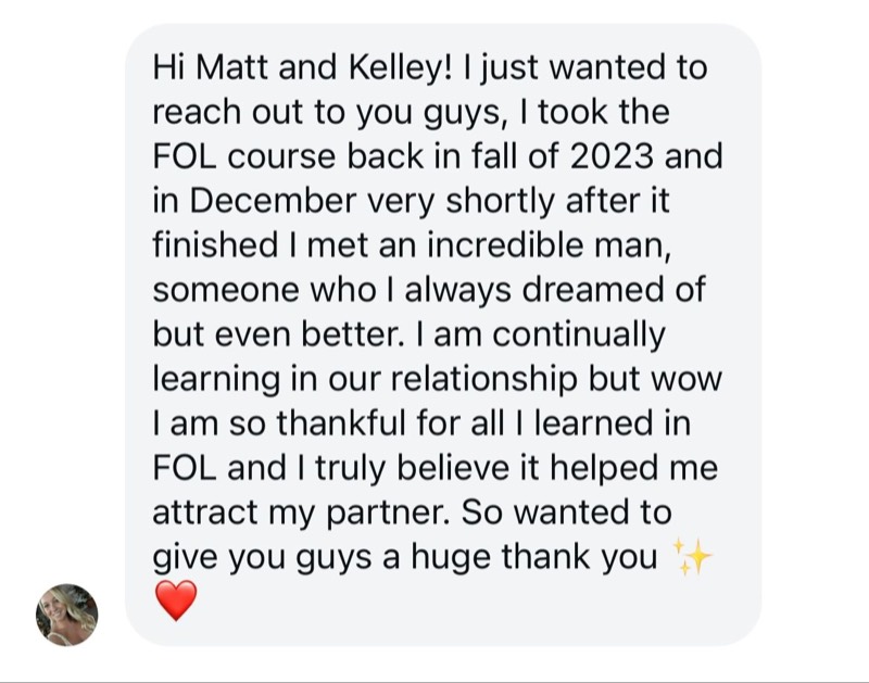 Message: shortly after the course I met an incredible man