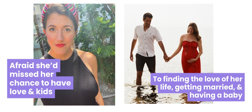 Bonnie before, afraid she'd missed her chance, and after, married and expecting a baby