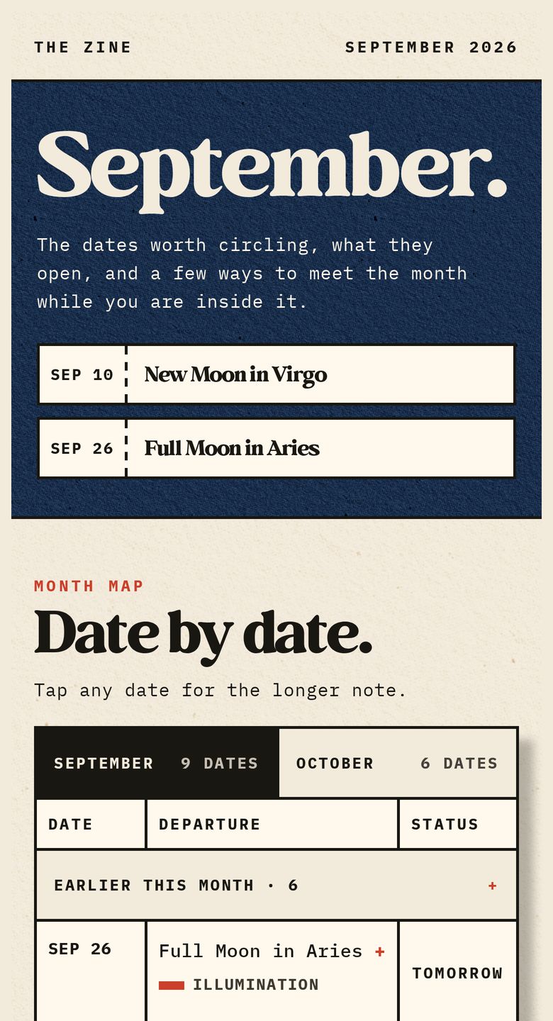 The Zine tab, the month guide for September