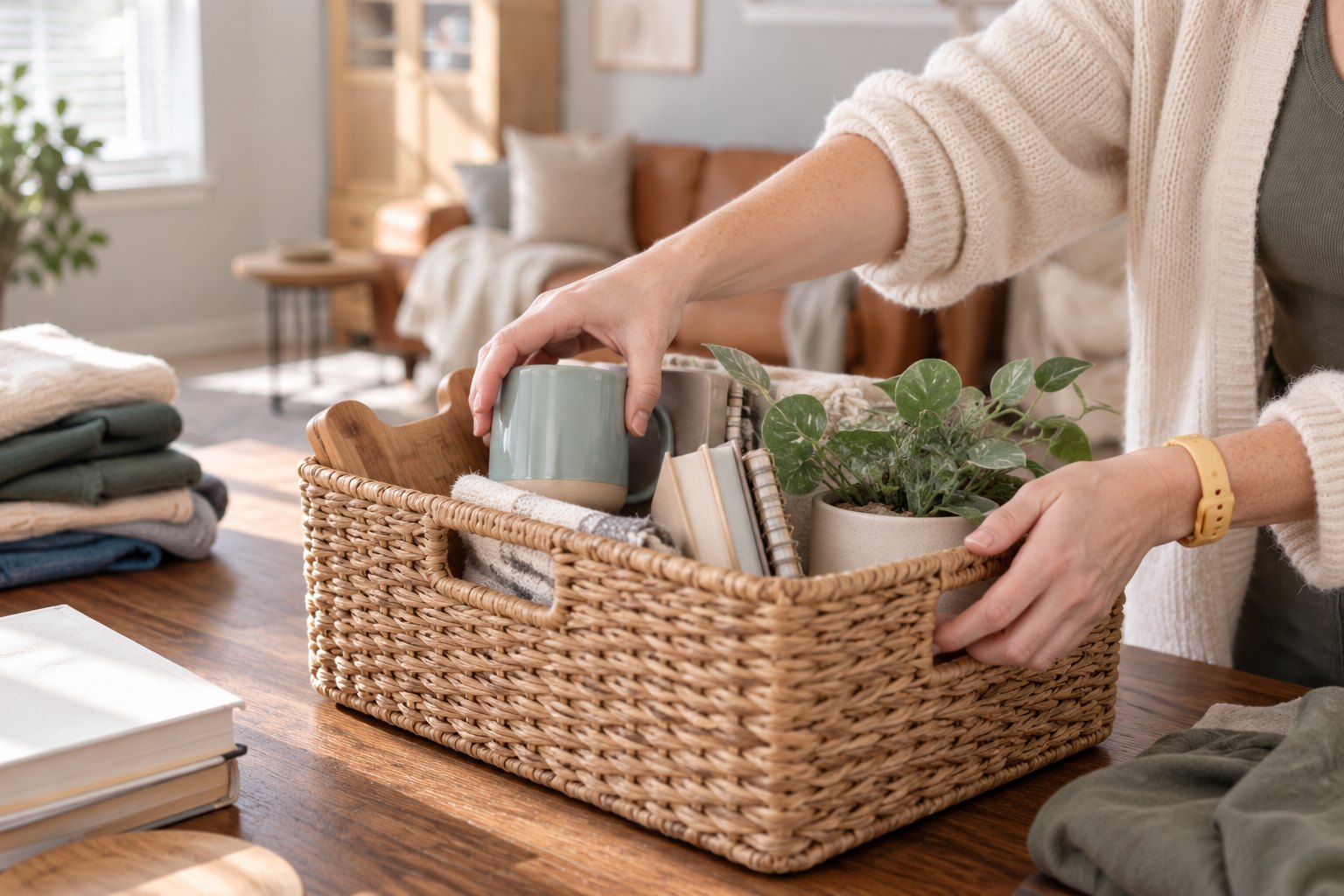 Choosing what to keep by placing a few favorite items into one basket