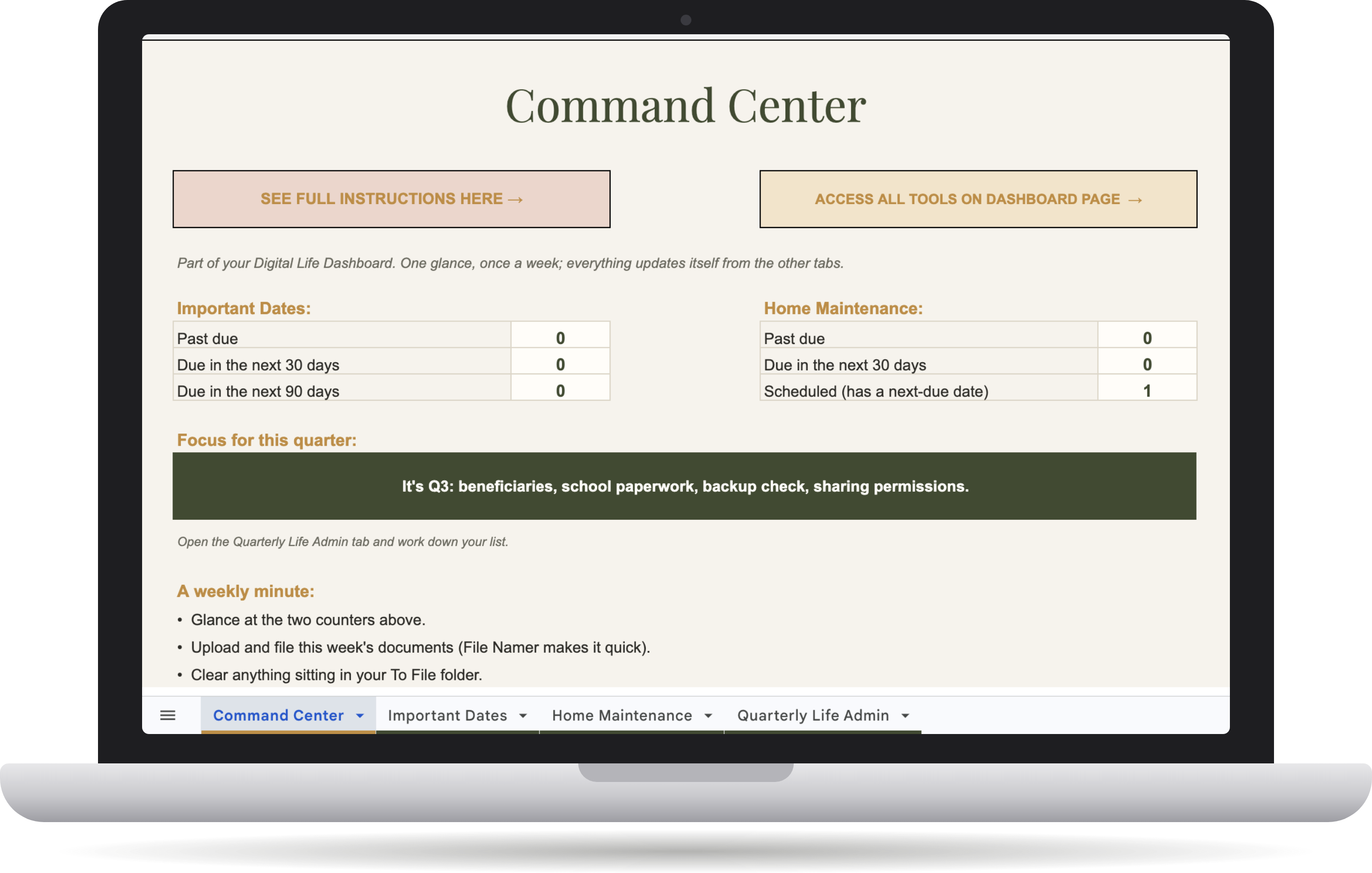 Command Center on a laptop