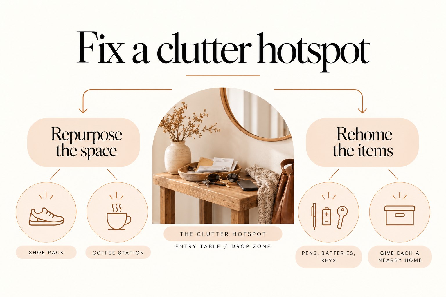 Two ways to fix a clutter hotspot, repurpose the space or rehome the items