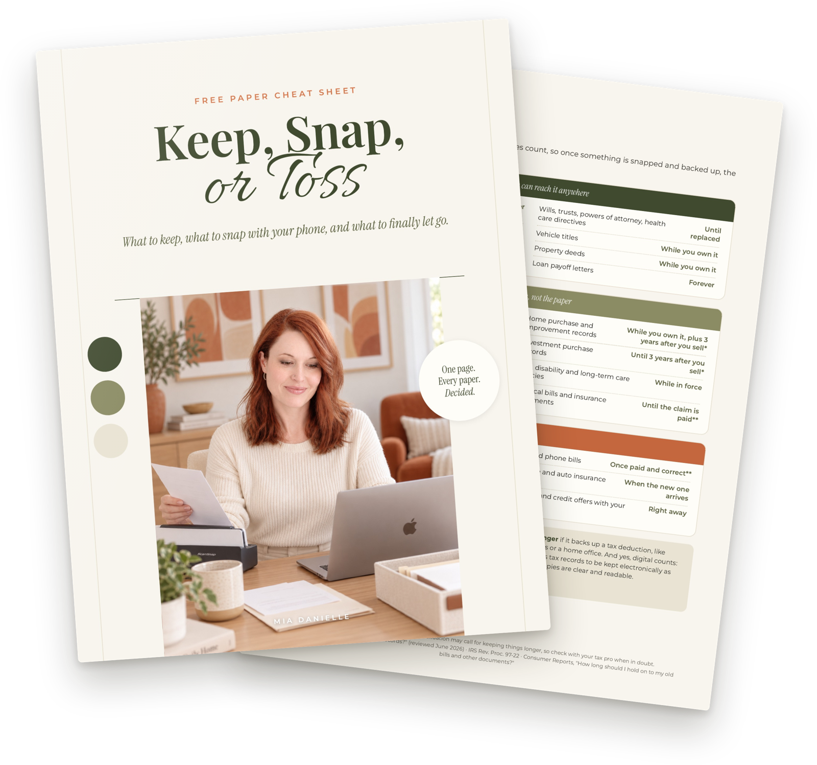 Keep, Snap, or Toss cheat sheet