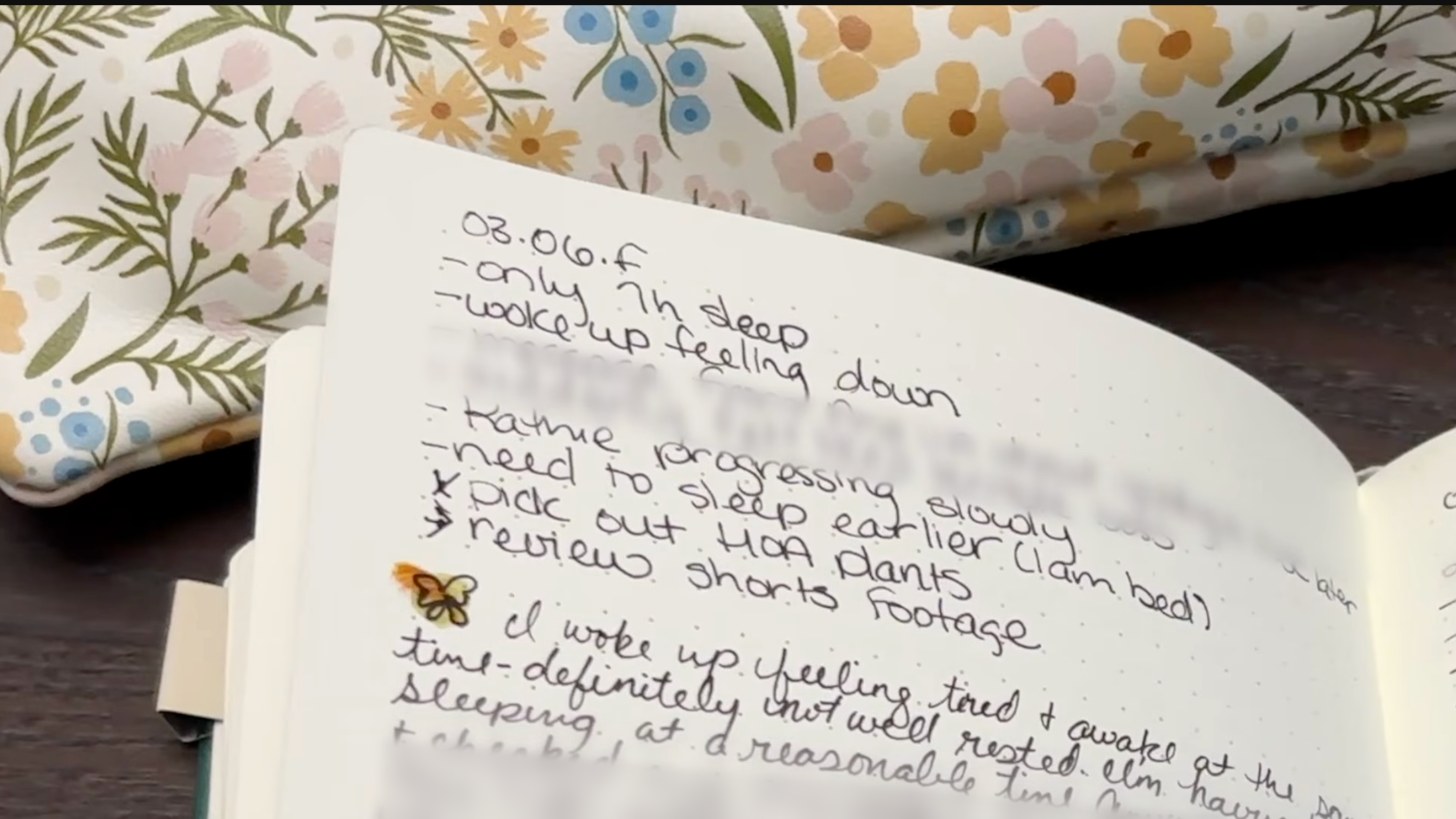 A handwritten daily log entry using rapid logging
