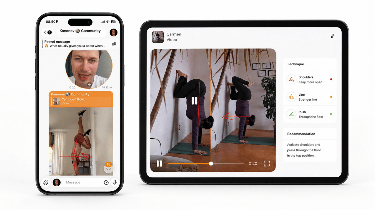 Oleksiy Kononov giving personal video feedback in the community — video message and technique review with corrections