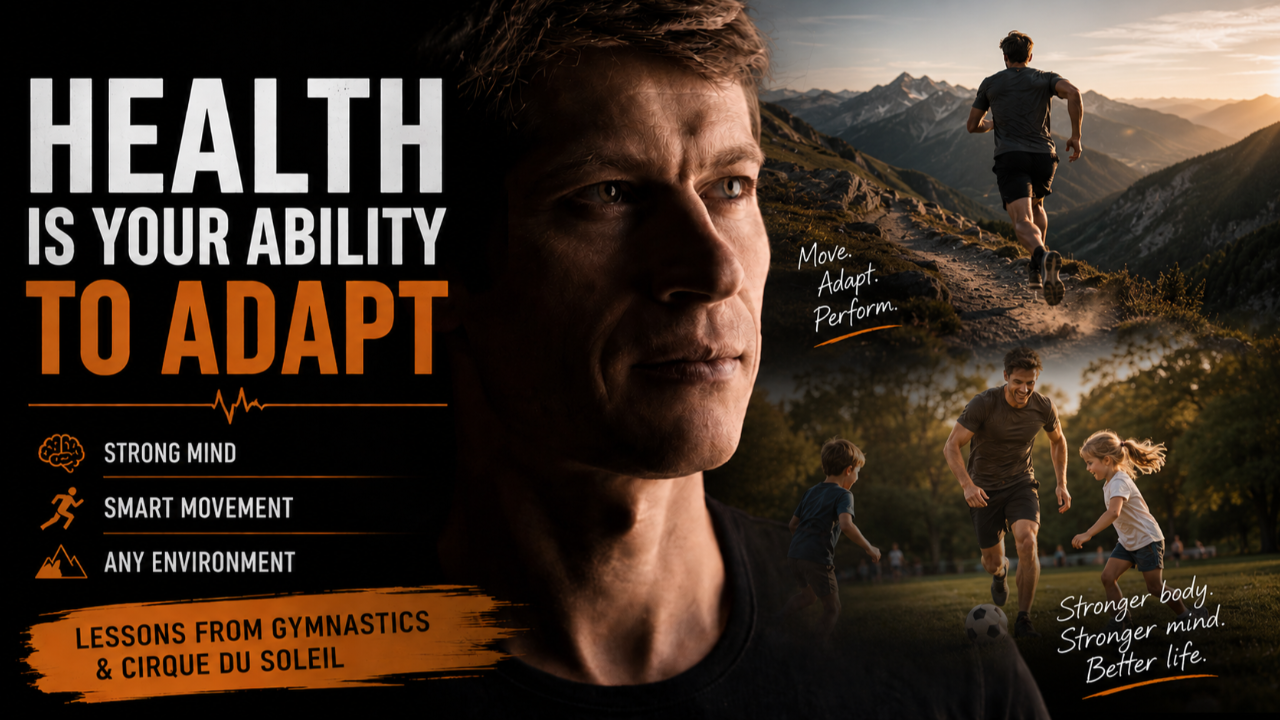 Learn why real health means adapting faster to stress, movement, environment, and life — with lessons from gymnastics and Cirque du Soleil