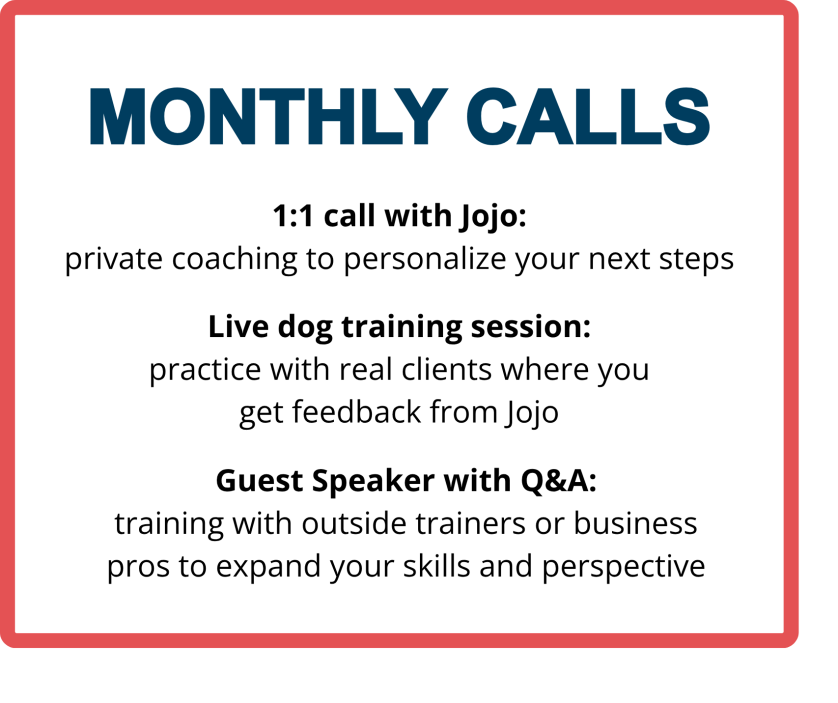monthly dog business coaching calls with Jojo Stanford