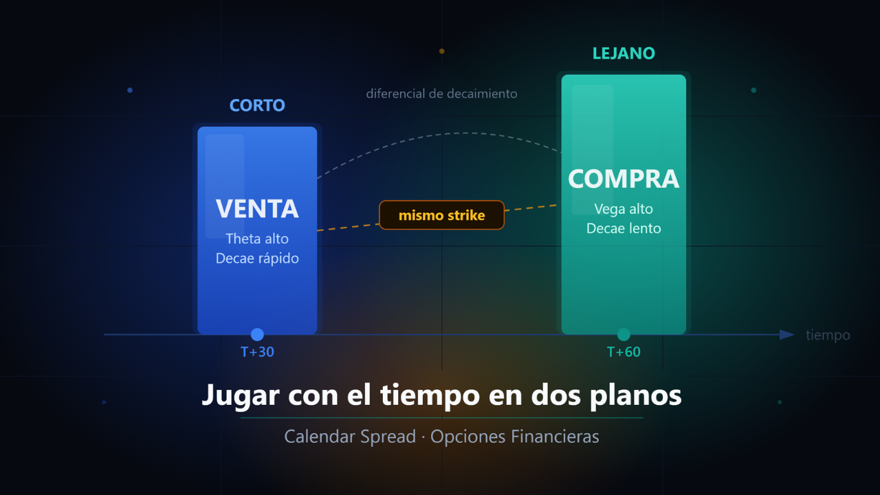 os calendarios con vencimientos distintos sobre el mismo strike ilustrando la estructura de un Calendar Spread en opciones financieras