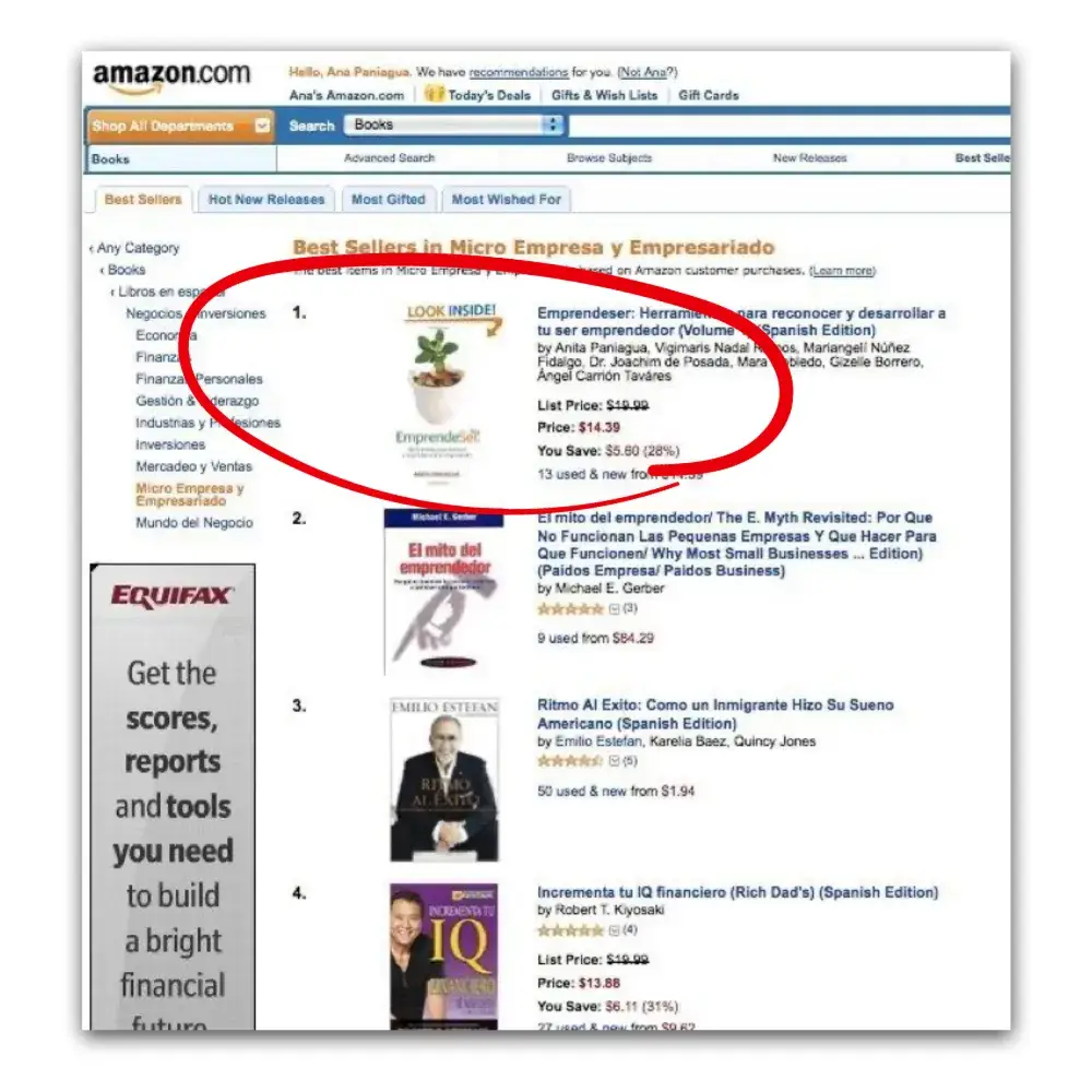 Libro EmprendeSer de Anita Paniagua, #1 en su categoría en Amazon