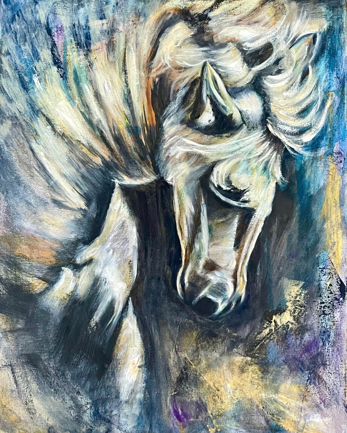 White horse portrait, 20x16, oil on canvas, expressive impressionist equine painting by Jenn Royster
