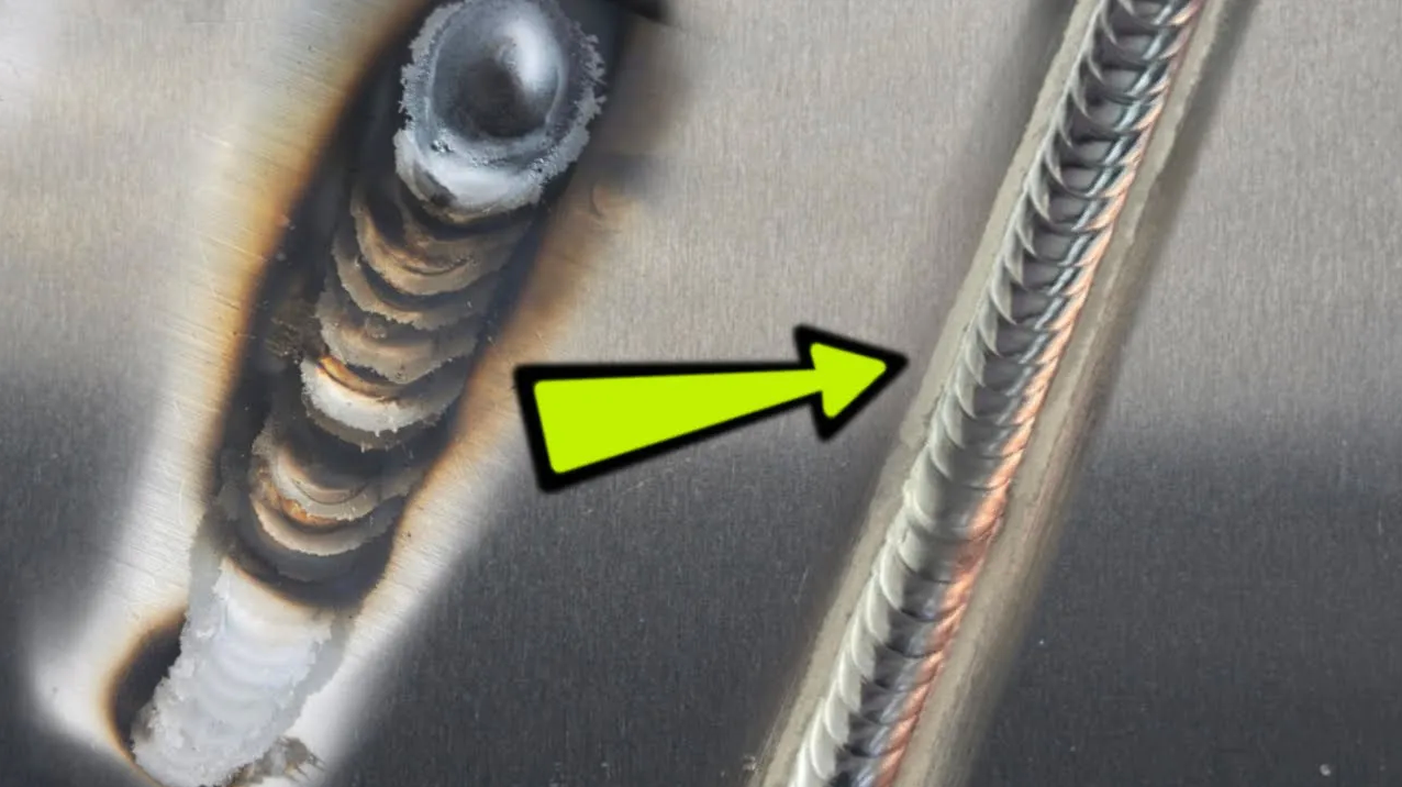 Aluminum TIG welds side by side, one bad and one good. 