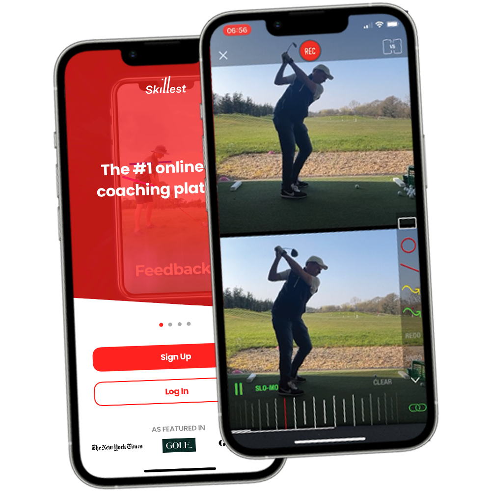 A picture of an IPhone with online golf coaching using the Skillest app