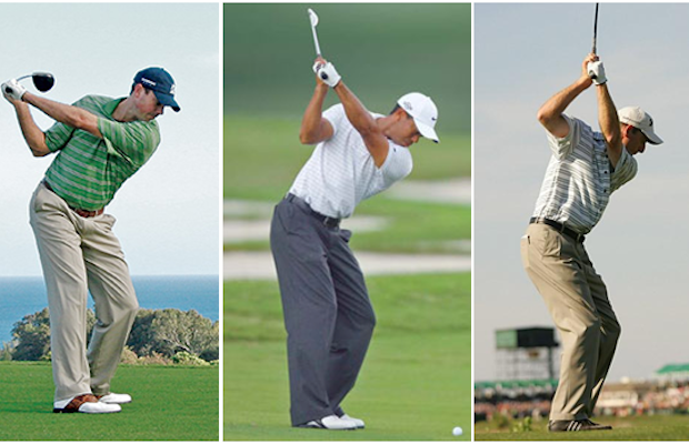 A picture of different tour players with different swings