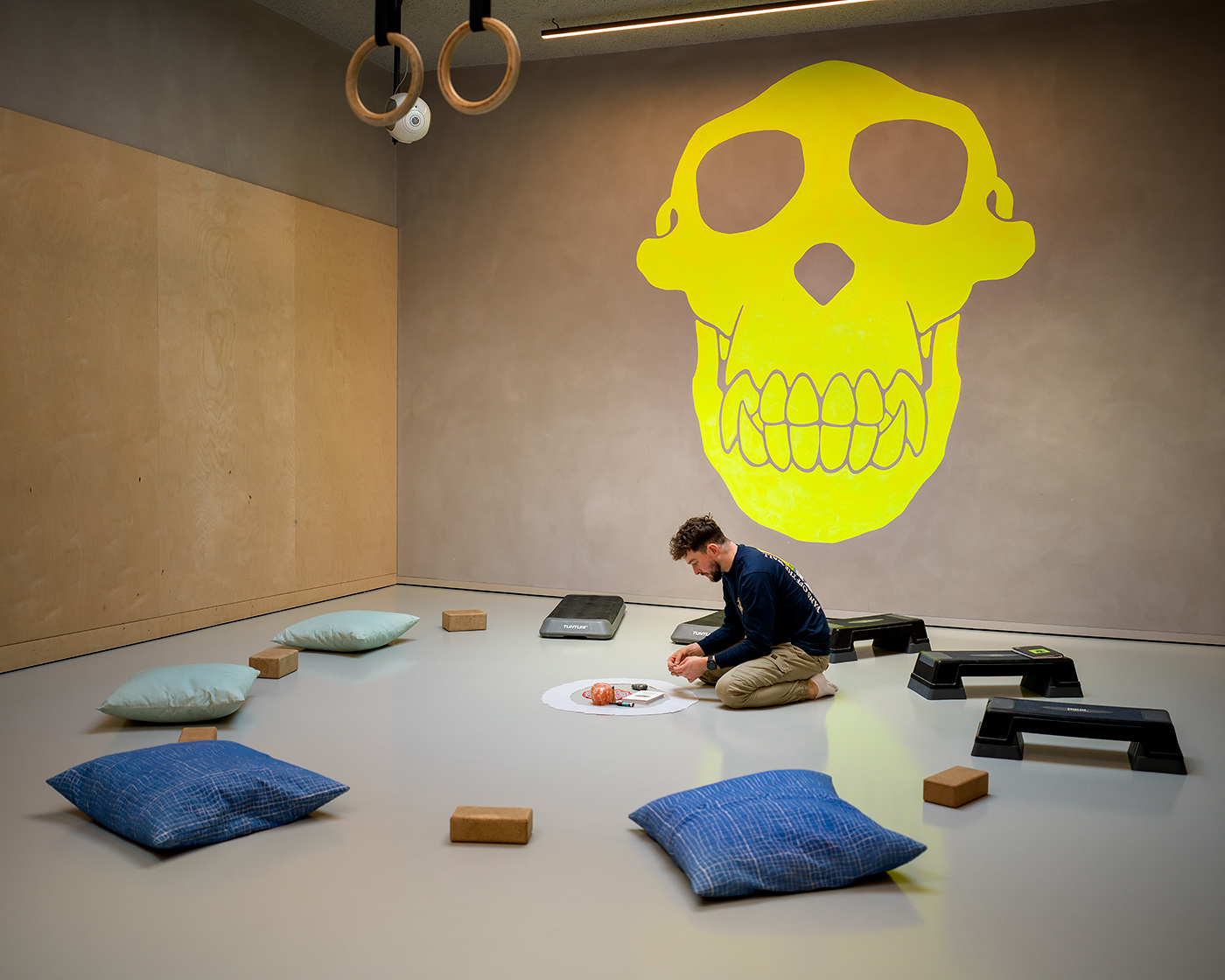 The Crazy Monkey studio being prepared for a guided breathwork session