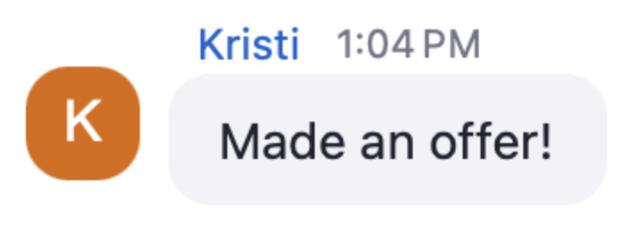 Kristi in the live chat: Made an offer!