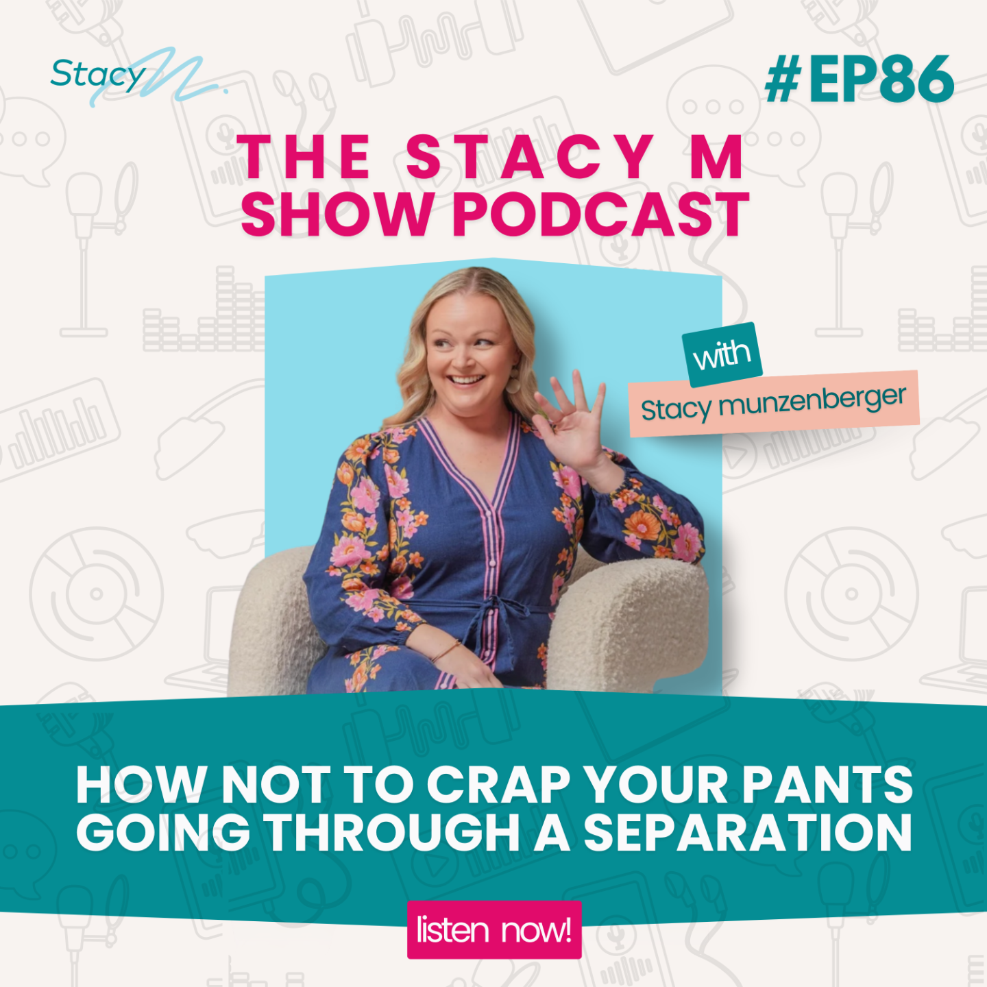 Promotional graphic for The StacyM Show episode titled “I Had Cancer Growing in Me for 10 Years and Had Zero Symptoms. Here's What I Wish I'd Known” featuring Stacy Munzenberger with emotional podcast branding focused on health awareness, personal experience, and early detection conversations.