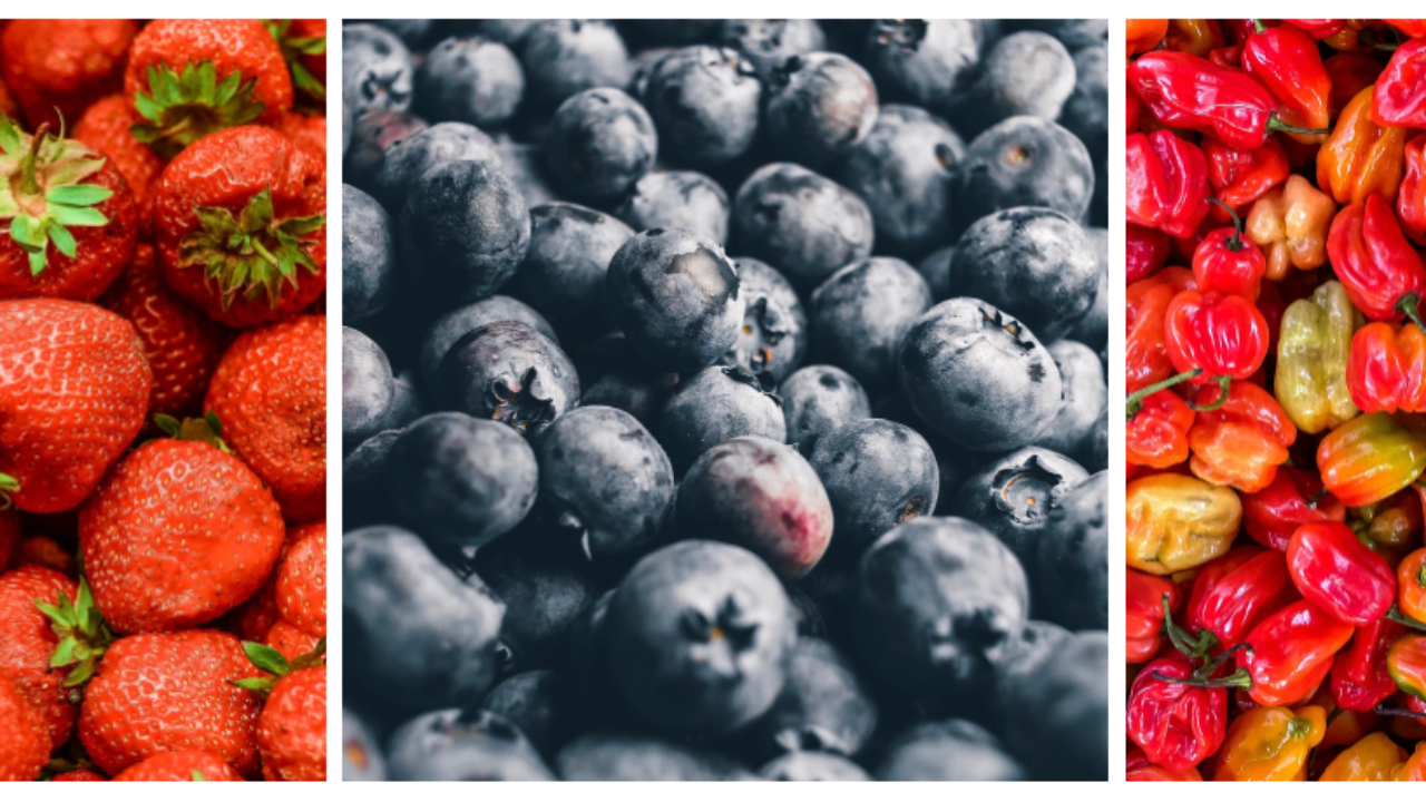 strawberries and blue berries