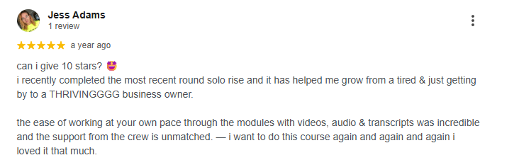 Five star review from Jess Adams