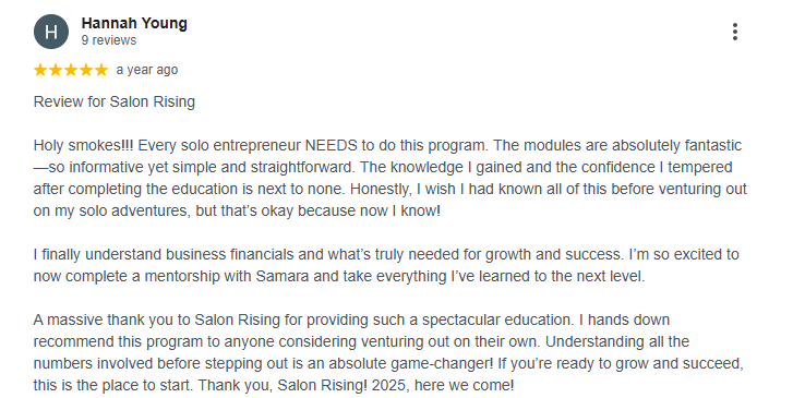 Five star review from Hannah Young