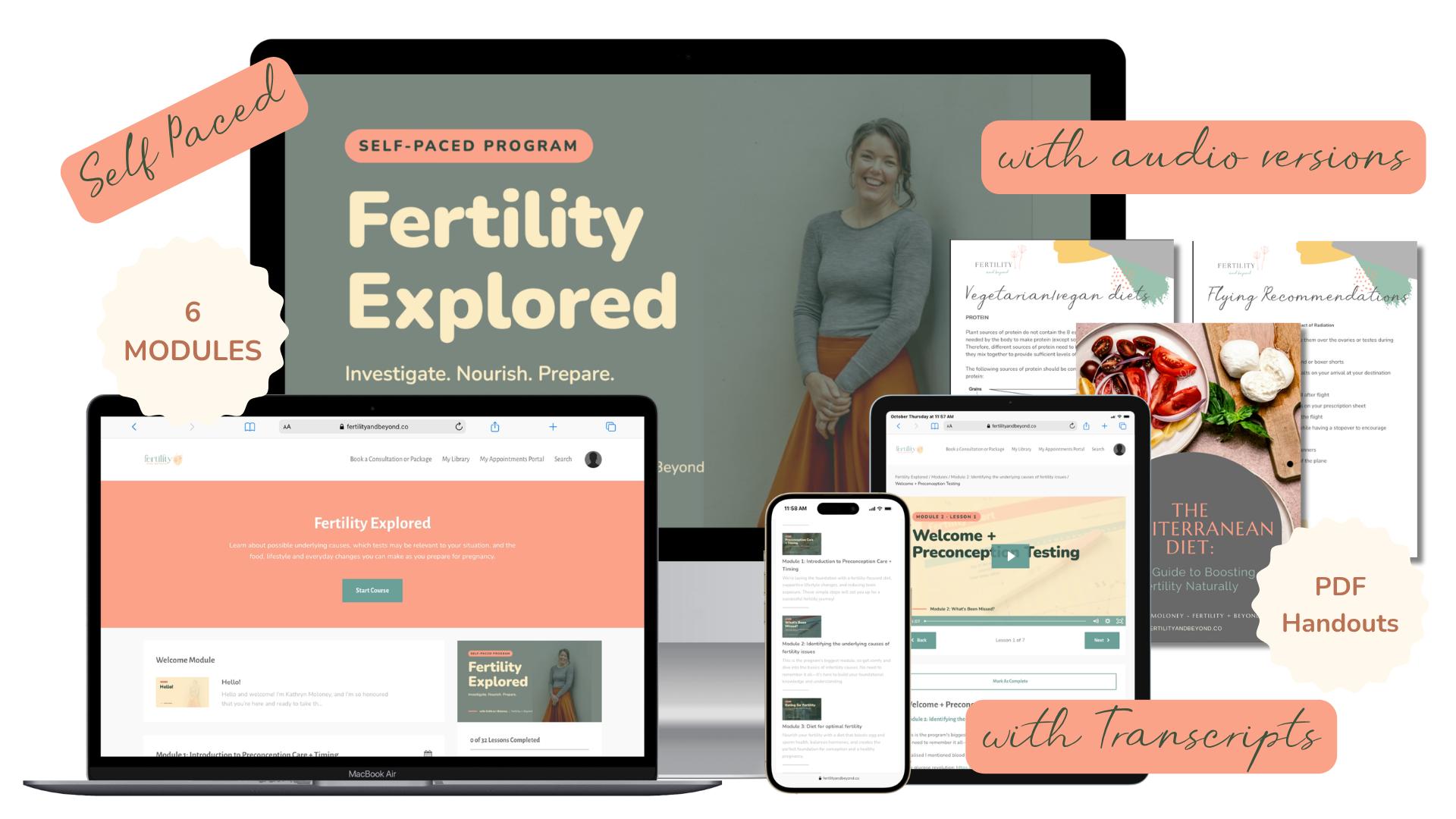 Fertility Explored on laptop, phone and private podcast player