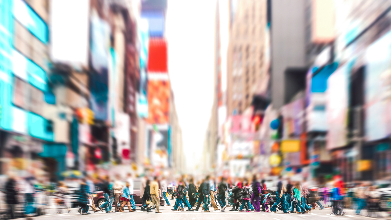 New York City during rush hour in urban area - Vivid sunset filter with soft sharp focus
