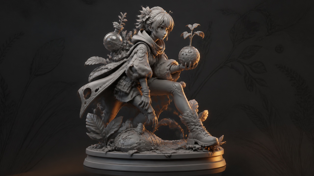 Figura coleccionable original de estilo anime sobre una peana.
