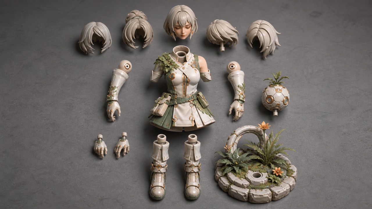 Partes y encajes de una figura coleccionable preparada para impresión.