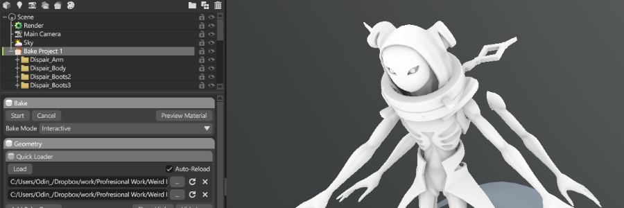 Bakes en Marmoset Toolbag y Adobe Substance Painter