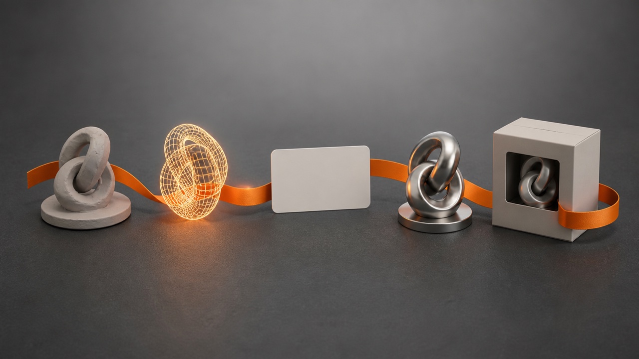 Cadena conceptual desde el archivo 3D y su licencia hasta la figura vendida.